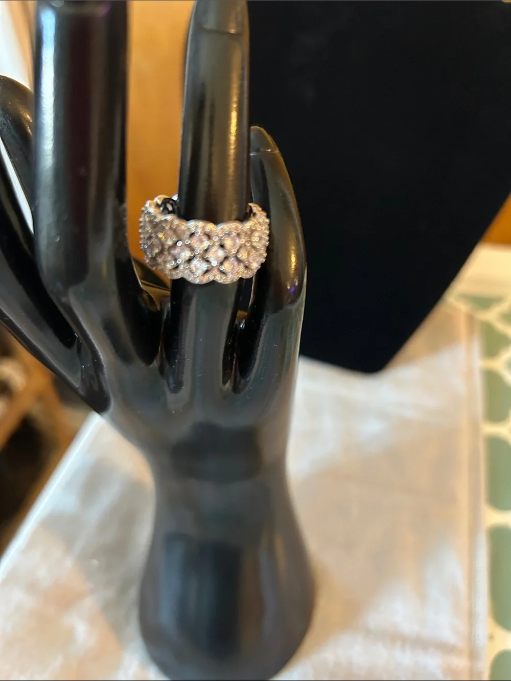 Silver-Tone Pave Crystal Floral Band Ring - White